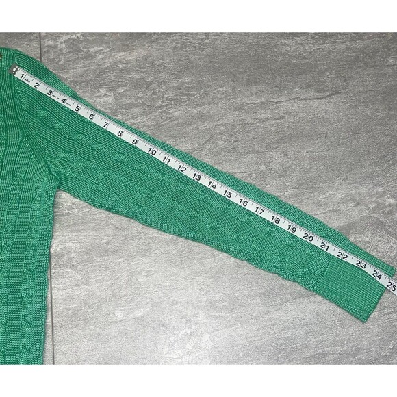 RALPH LAUREN SZ L Kelly Green Cotton Viscose Cable Knit 3 Button Preppy Classic - Picture 4 of 8